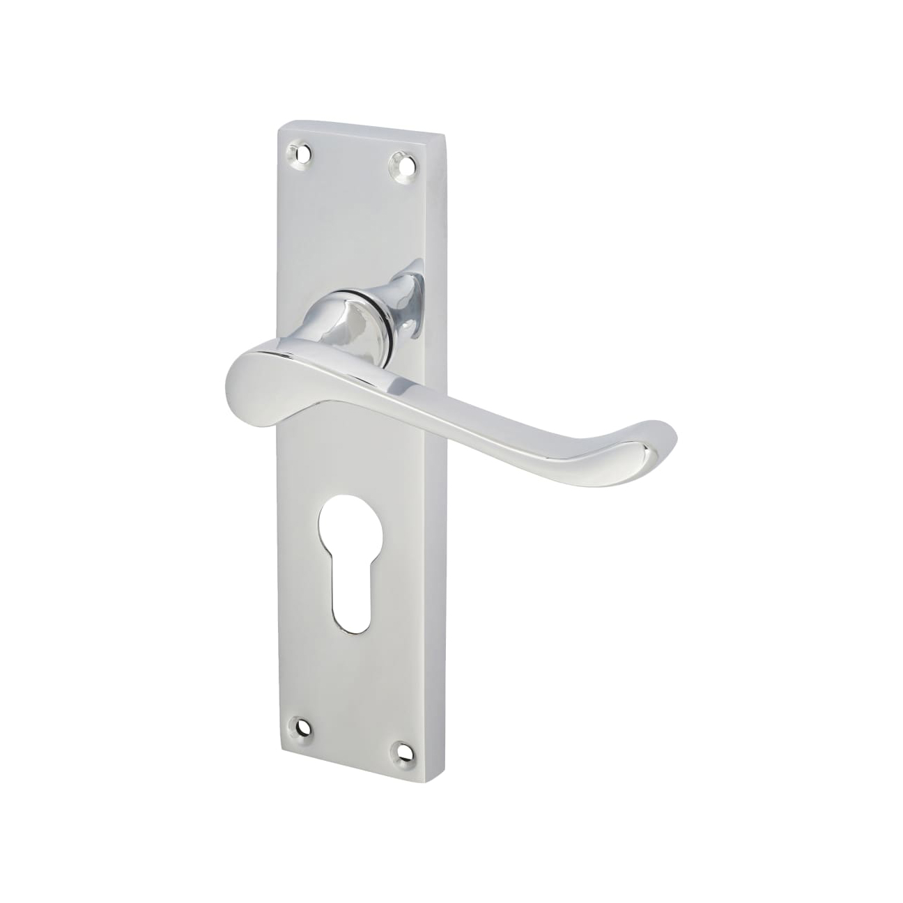 Touchpoint-Victorian-Scroll-Lock-Door-Handle-Euro-155-x-42mm-Polished-Chrome-image-1.jpg