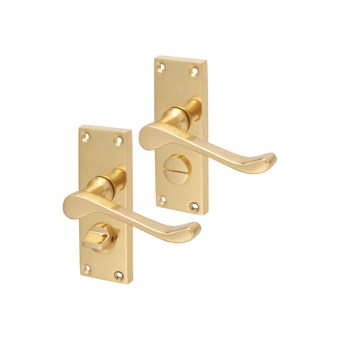 Touchpoint Victorian Scroll Privacy Door Handle - Short Plate - 118 x 42mm - Polished Brass image 1