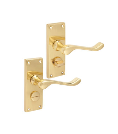 Touchpoint Victorian Scroll Privacy Door Handle - Short Plate - 118 x 42mm - Polished Brass image 3