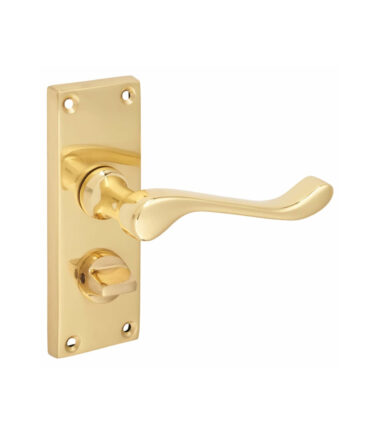 Touchpoint Victorian Scroll Privacy Door Handle - Short Plate - 118 x 42mm - Polished Brass image 4
