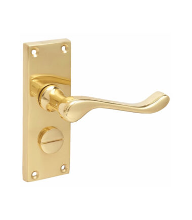 Touchpoint Victorian Scroll Privacy Door Handle - Short Plate - 118 x 42mm - Polished Brass image 5