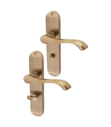 Antique Brass Scroll Bathroom Door Handles - Ancona Range - 180 x 39mm