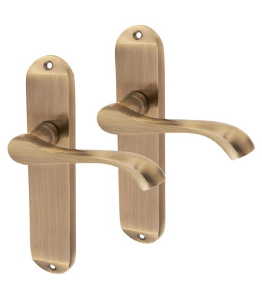 Antique Brass Scroll Latch Door Handles - Ancona Range - 180 x 39mm