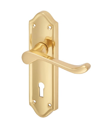 Ashmead Door Handle - Keyhole Lock Set - Polished Brass - 168 x 46mm