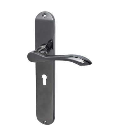 Black Nickel Keyhole Lock Door Handles - Long Plate - Altea Range - 240 x 41mm