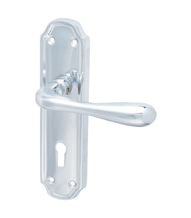 Genoa Door Handle - Lock Set - Polished Chrome - 168 x 45mm