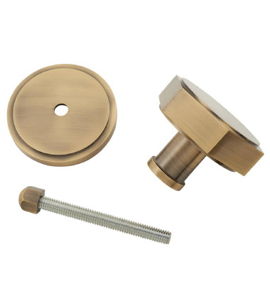 Hexagonal Centre Door Knob - 80mm Rose Diameter - Antique Brass ....3