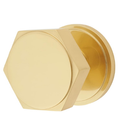 Hexagonal Centre Door Knob - 80mm Rose Diameter - Polished Brass
