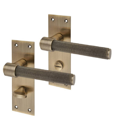 Loxley Knurled Bathroom Door Handle - 150 x 50mm - Antique Brass