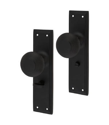 Miller Reeded Knob on Backplate - Bathroom - 205 x 52mm - Matt Black