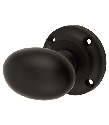 Oval Mortice Door Knob - 57mm Rose Diameter - Matt Black