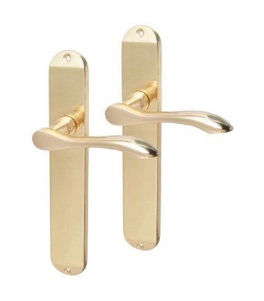 Polished Brass Latch Door Handles - Long Plate - Altea Range - 240 x 41mm