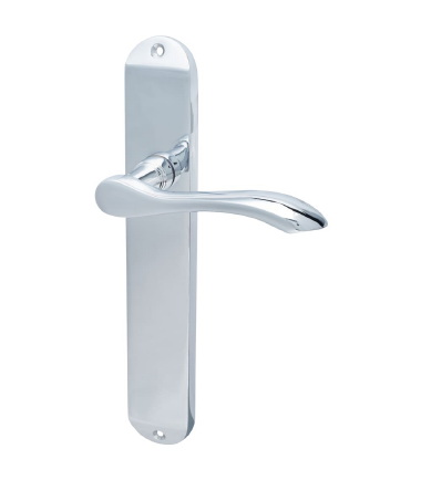 Polished Chrome Latch Door Handles - Long Plate - Altea Range - 240 x 41mm