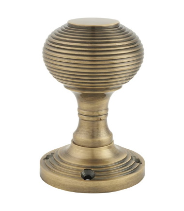REEDED BEEHIVE MORTICE DOOR KNOB- 60MM ROSE DIAMETER- ANTIQUE BRASS ...2