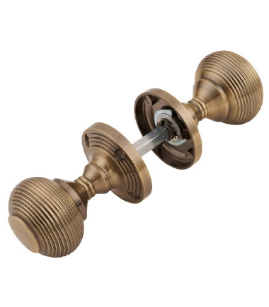 REEDED BEEHIVE MORTICE DOOR KNOB- 60MM ROSE DIAMETER- ANTIQUE BRASS ....3