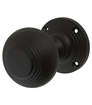 REEDED BEEHIVE MORTICE DOOR KNOB- 60MM ROSE DIAMETER- MATT BLACK