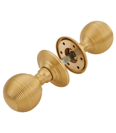 Reeded Beehive Mortice Door Knob - 60mm Rose Diameter - Satin Brass ....3
