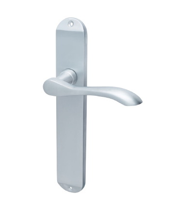 Satin Chrome Latch Door Handles - Long Plate - Altea Range - 240 x 41mm