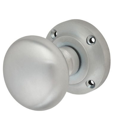 Satin Chrome Round Rim Door Knob - 56mm Rose Diameter
