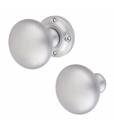 Satin Chrome Round Rim Door Knob - 57mm Rose Diameter