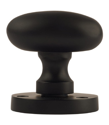 Victorian Oval Mortice Door Knob - 61mm Rose Diameter - Matt Black ....3