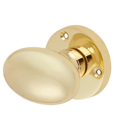 Victorian Oval Mortice Door Knob - 61mm Rose Diameter - Polished Brass