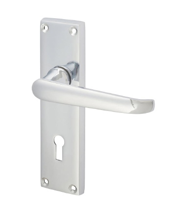 Victorian Straight Door Handle - Keyhole Lock Set - Polished Chrome - 155 x 41mm