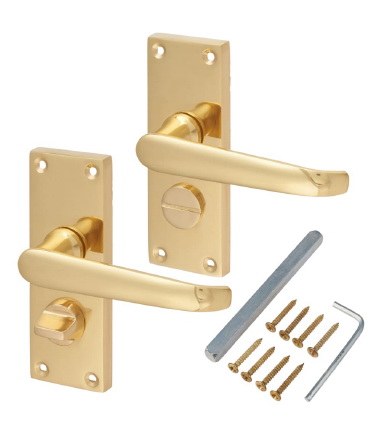 Victorian Straight Door Handle - Privacy Set - Polished Brass - 118 x 42mm ...2