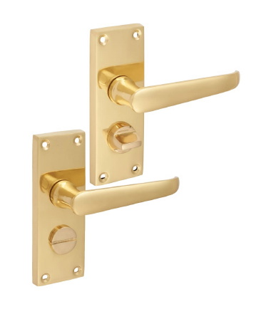 Victorian Straight Door Handle - Privacy Set - Polished Brass - 118 x 42mm ....3