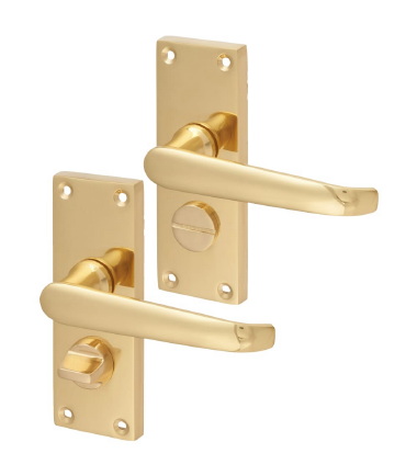 Victorian Straight Door Handle - Privacy Set - Polished Brass - 118 x 42mm