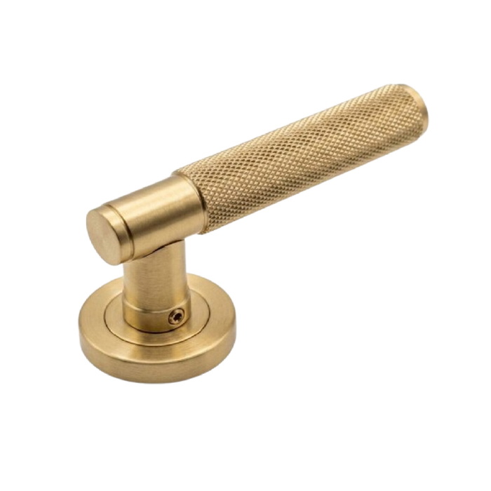 Knurling Handle on Rose - Length - 150mm - Satin Brass
